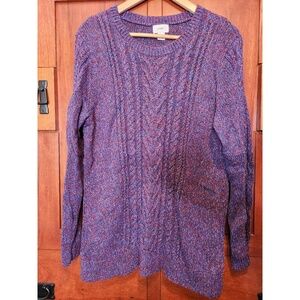 Old Navy Sweater Heathered Purple Blue Silver Cable Knit Pattern Womens XL